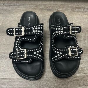 Black Slide Sandals with Silver Studs